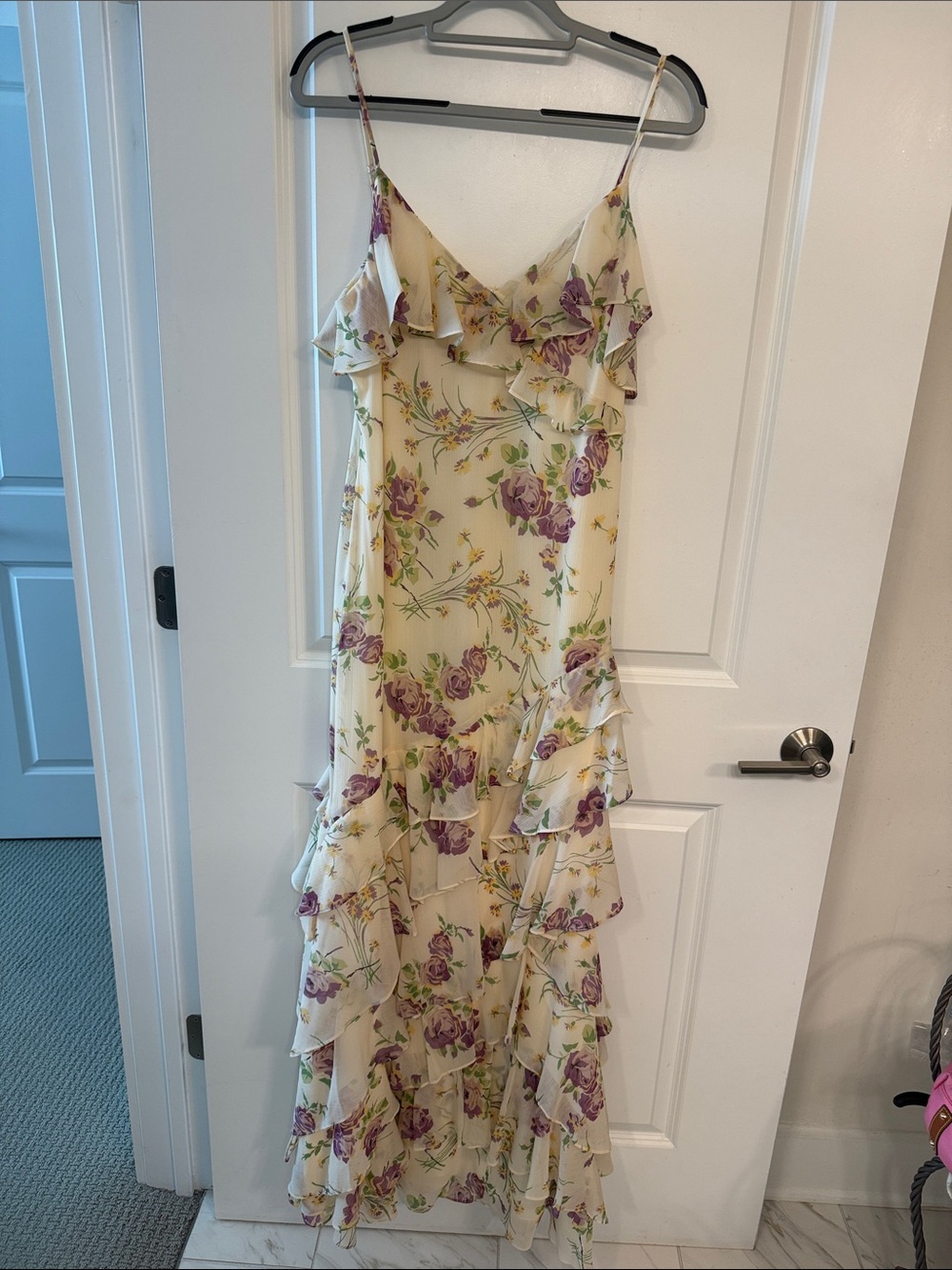 Ralph Lauren Cream Maxi Dress with Purple Floral Print